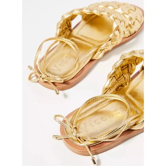 Anthropologie x Vicenza Metallic Braided Gold Sandals NWT SZ 9 - Picture 4 of 14